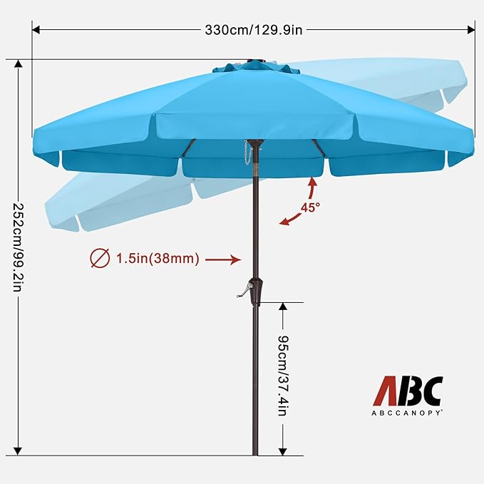 ABCCANOPY Patio Umbrella 11ft, Outdoor Table Umbrella with Push Button Tilt and Crank, 8 Ribs Umbrella for Patio Pool Garden Deck (Turquoise)