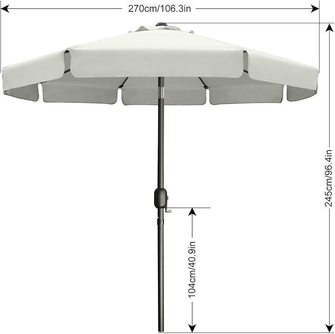 ABCCANOPY Patio Umbrella 9ft, Outdoor Table Umbrella with Push Button Tilt and Crank, 8 Ribs Umbrella for Patio Pool Garden Deck (Light Beige)