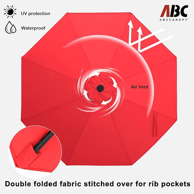 ABCCANOPY 9FT Outdoor Patio Umbrella, 8 Ribs Table Umbrella w/Crank for Easy Set Up, Suitable for Garden, Lawn, Deck & Backyard (Red)