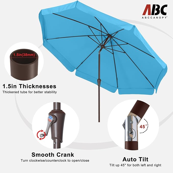 ABCCANOPY Patio Umbrella 11ft, Outdoor Table Umbrella with Push Button Tilt and Crank, 8 Ribs Umbrella for Patio Pool Garden Deck (Turquoise)