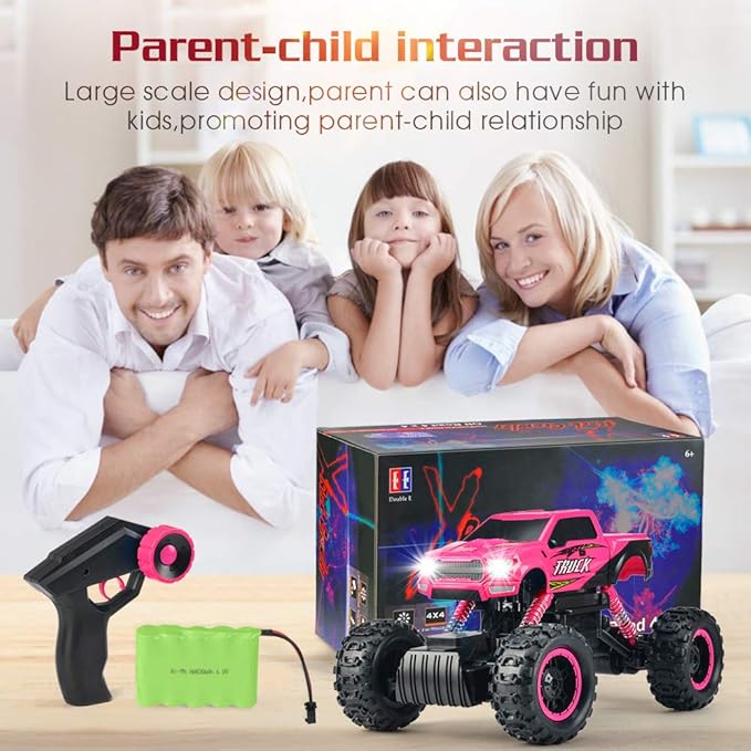 DOUBLE E Remote Control Car for Girls 1/12 Scale Monster Trucks Dual Motors Off Road RC Trucks, Girls Toys RC Crawler Vehicle Truck Toy, Birthday/Xmas Gift Ideas, Pink