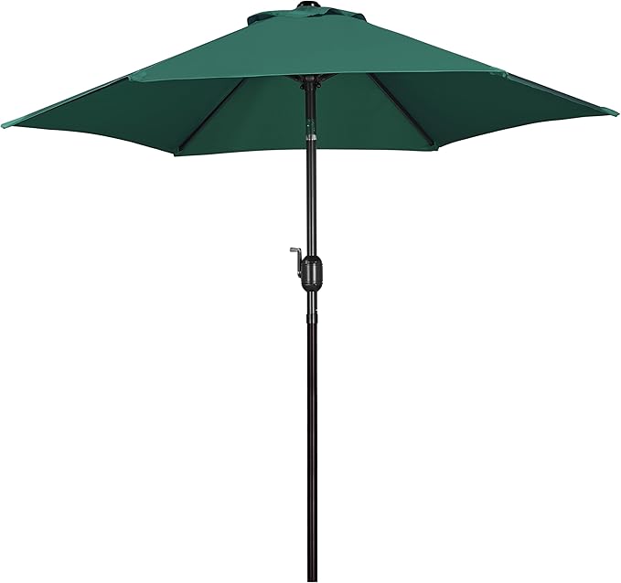 Yaheetech 7.5ft Outdoor Patio Umbrella, Outdoor Table Umbrella with Push Button Tilt and Crank, Market Umbrella Yard Umbrella for Garden, Deck, Backyard, Pool, Dark Green