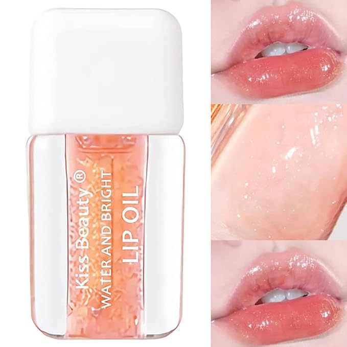 Fruit Pearlescent Plumping Lip Oil, Lip CarePearl & Shimmer Mini Lip Gloss Kit, Lip Care Hydrating Lip Gloss Tinted Lip Balm, Long Lasting & Nourishing Lip Glow Oil, Non-sticky Fresh Texture (Orange)