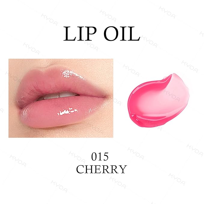 KYDA Hydrating Lip Glow Oil, Moisturizing Lip Oil, Glossy Transparent Plumping Lip Gloss, Tinted Lip Oil for Lip Care and Dry Lips-Cherry