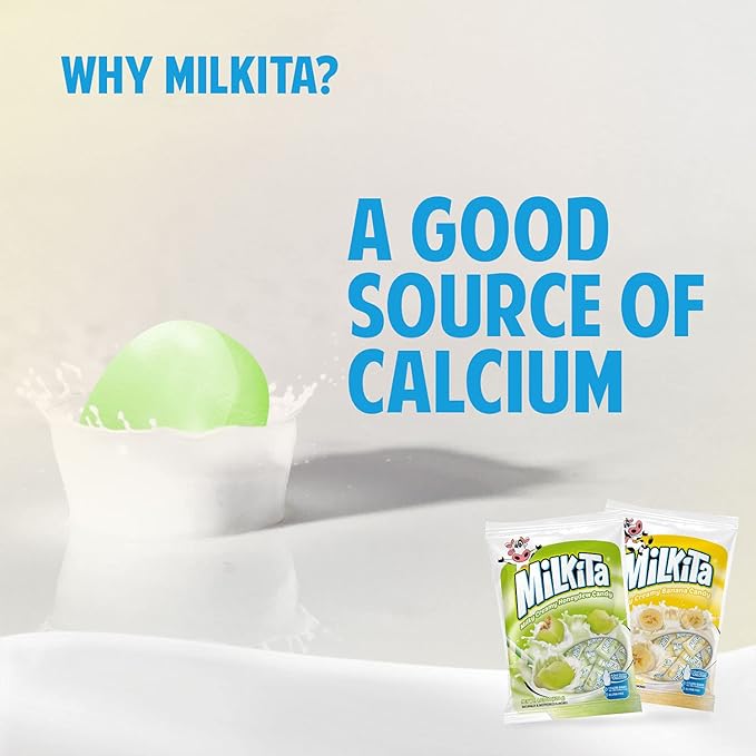 Milkita Creamy Shake Candy Bag, Gluten Free Chewy Candies with Calcium & Real Milk, Zero Trans Fat, Low-Sugar (Banana & Honeydew) 50 Pcs