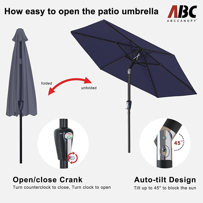 ABCCANOPY 7.5FT Outdoor Patio Umbrella, UV Protection Table Umbrella w/Crank for Easy Set Up, Suitable for Garden, Lawn, Deck & Backyard (Navy Blue)