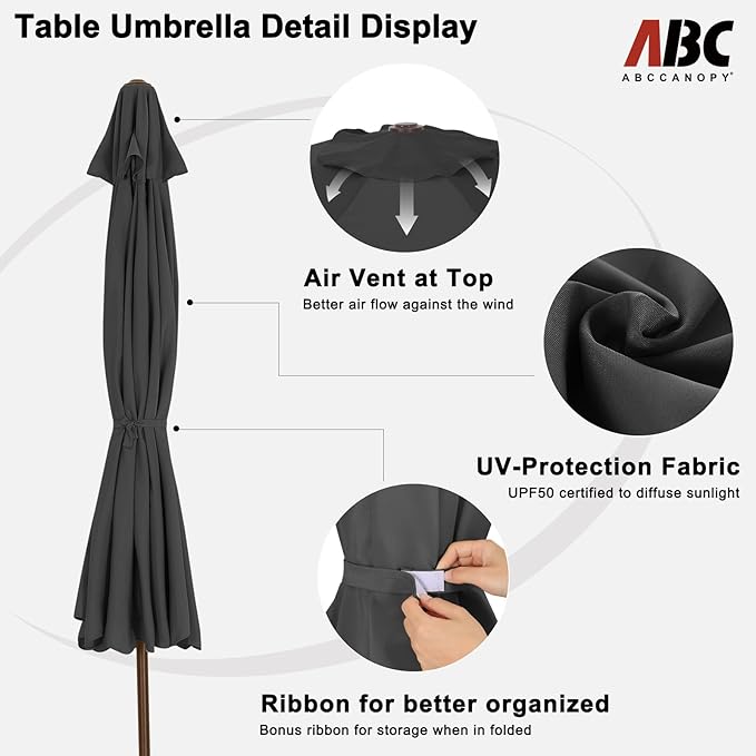 ABCCANOPY Patio Umbrella 7.5ft, Outdoor Table Umbrella with Push Button Tilt and Crank, 8 Ribs Umbrella for Patio Pool Garden Deck (Dark Gray)