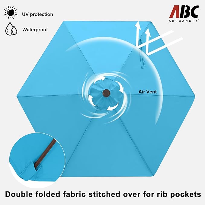 ABCCANOPY Patio Umbrella 7.5ft, Outdoor Table Umbrella with Push Button Tilt and Crank, 6 Ribs Umbrella for Patio Pool Garden Deck Aquamarine