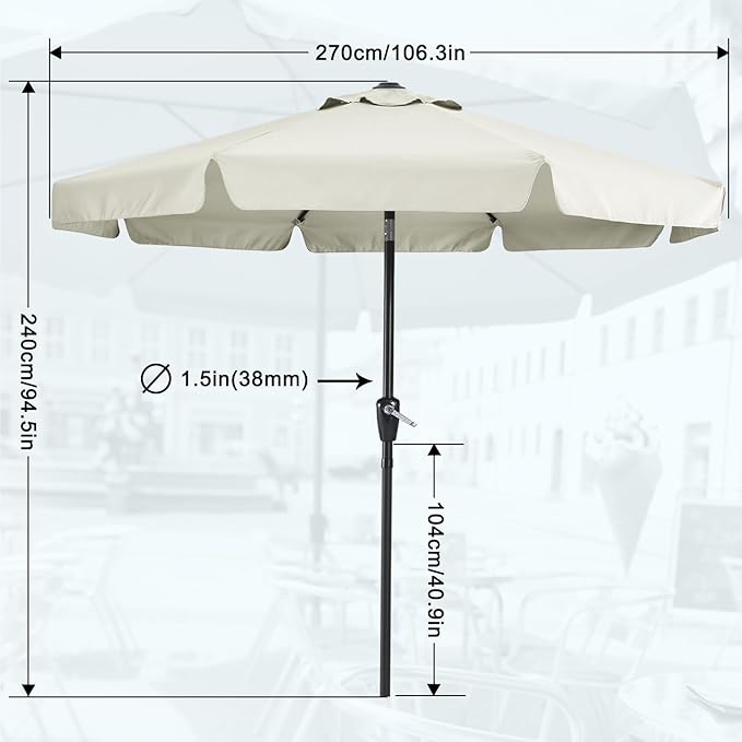 MASTERCANOPY Valance Patio Umbrella for Outdoor Table Market -8 Ribs (9ft, Light Beige)
