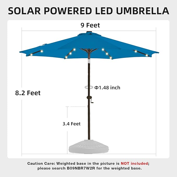 wikiwiki 9ft Solar Led Patio Umbrella, Sturdy Outdoor Market Umbrella for Deck, Pool, Garden w/Tilt, Crank, 32 LED Lights, Royal