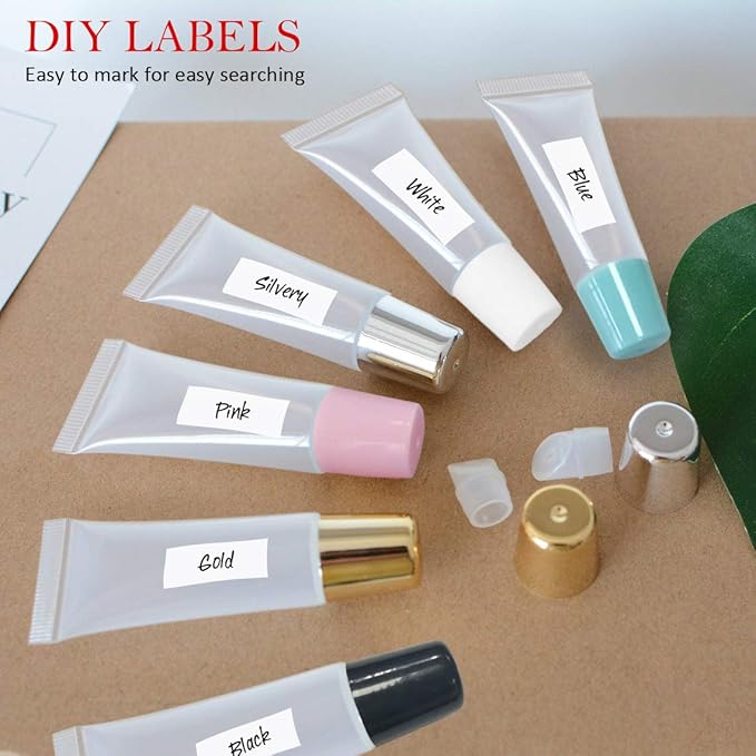 50PCS Lip Gloss Tubes 20ml Silver Cap Lip Gloss Containers Empty Lip Balm Tubes Refillable Cosmetic Squeeze Lipgloss Tubes + 2 x 20ml Syringes Tag Labels Stickers for DIY Lip Gloss Base Glitter
