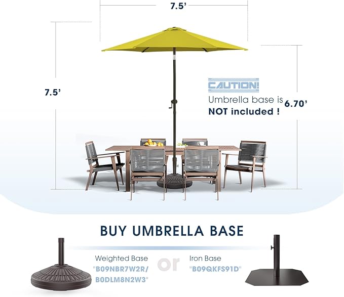 wikiwiki 7.5 FT Patio Umbrellas Outdoor Table Market Umbrella with Push Button Tilt/Crank, 6 Sturdy Ribs, Fade Resistant Waterproof POLYESTER DTY Canopy for Garden, Lawn, Deck, Backyard & Pool, Yellow
