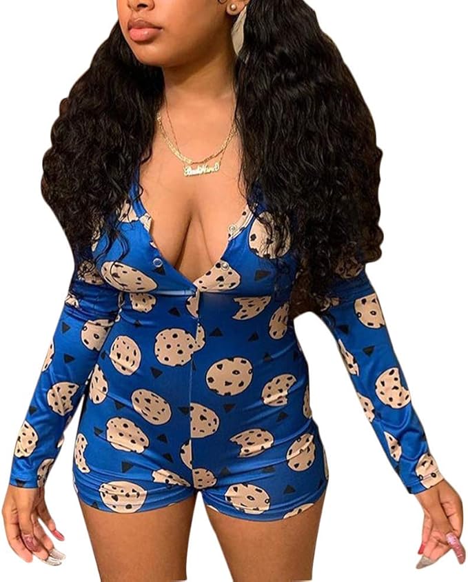 MissShorthair Onesies Women Sexy, Cute Onesie Pajamas for Women Long Sleeve Cookie Monster Large