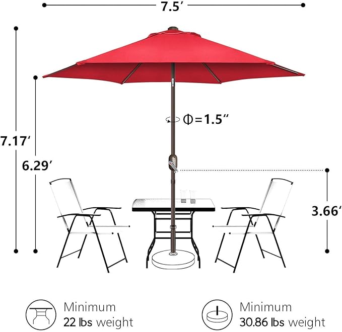 7.5Ft/9Ft Patio Umbrella, UV Protect Pool Umbrella with Heavy Duty Pole,Outdoor Umbrella with Push Botton Tilt & Crank