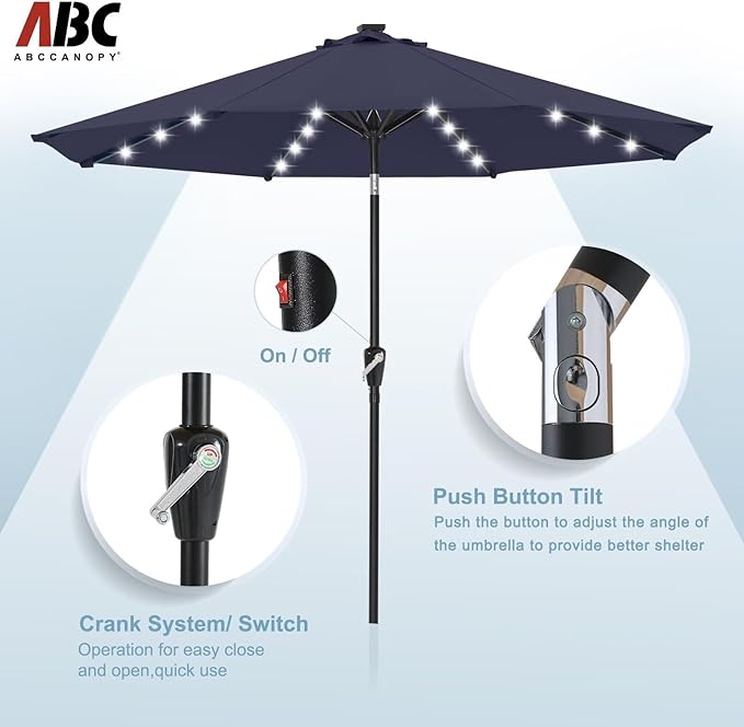 ABCCANOPY 11FT Durable Solar Led Patio Umbrellas with 32LED Lights (Tibetan Blue)