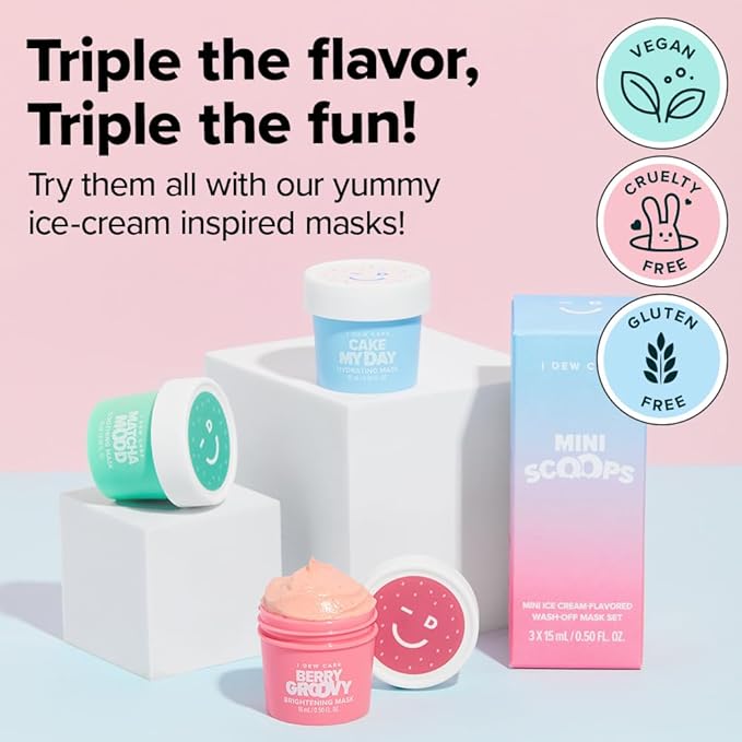 I DEW CARE Mini Scoops Wash Off Face Mask Skin Care Trio + Soft Silicone Face Mask Brush Bundle
