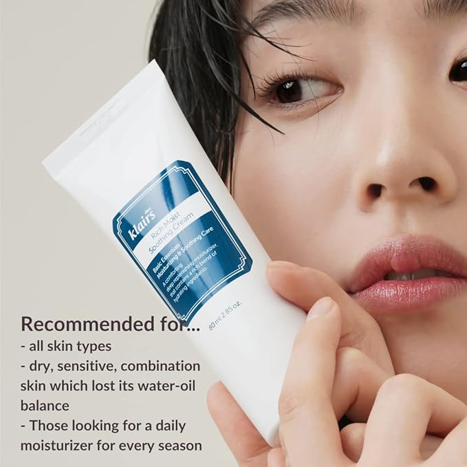 DearKlairs Rich Moist Soothing Cream 80ml, Repair Skin Barrier, Sensitive Skin, Hypoallergenic, Centella Asiatica, Ceramide, Moisturizer, Full Hydration, Non-sticky texture, Korean Moisturizer