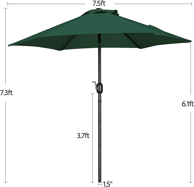 Yaheetech 7.5ft Outdoor Patio Umbrella, Outdoor Table Umbrella with Push Button Tilt and Crank, Market Umbrella Yard Umbrella for Garden, Deck, Backyard, Pool, Dark Green