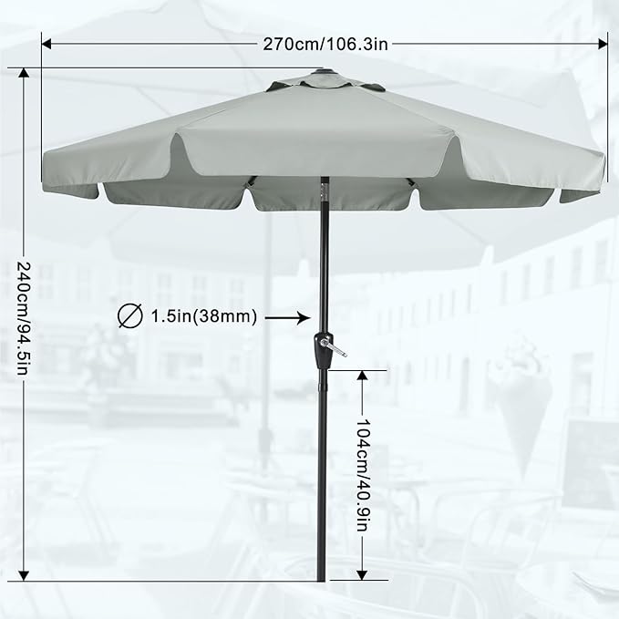 MASTERCANOPY Valance Patio Umbrella for Outdoor Table Market -8 Ribs (9ft, Light Gray)