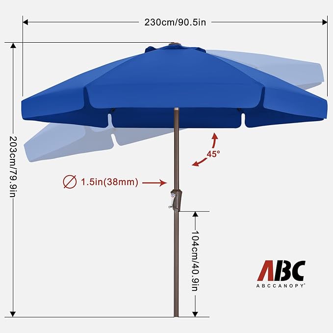 ABCCANOPY Patio Umbrella 7.5ft, Outdoor Table Umbrella with Push Button Tilt and Crank, 6 Ribs Umbrella for Patio Pool Garden Deck (Blue)