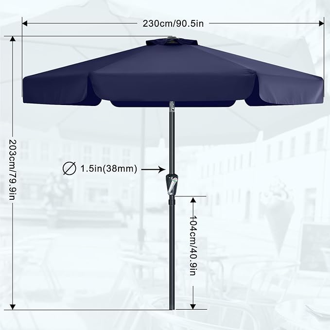 MASTERCANOPY Valance Patio Umbrella for Outdoor Table Market (7.5ft, Navy Blue)
