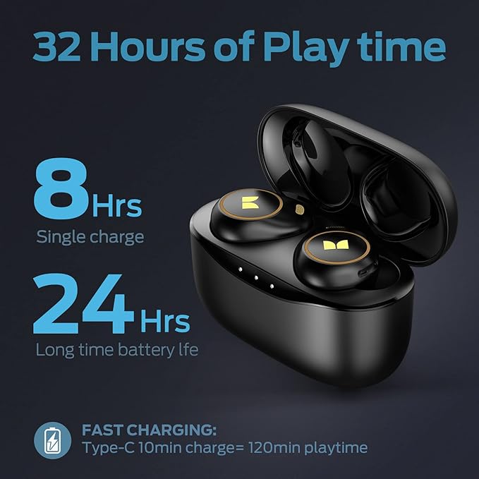 Monster Wireless Earbuds, Achieve 300 AirLinks Headphones Touch Control with Bluetooth 5.3 in-Ear Stereo Headphones, USB-C Quick Charge, Bluetooth Earbuds