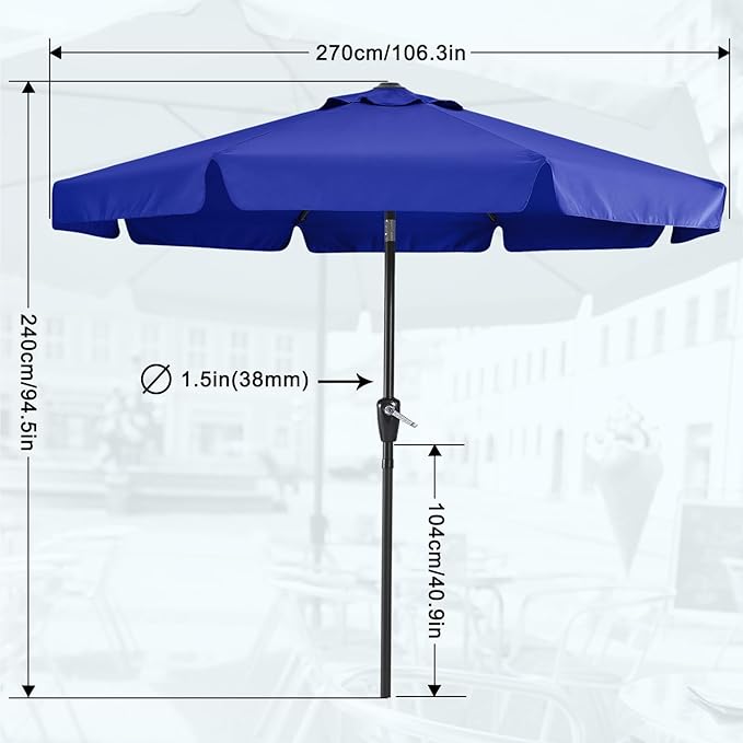MASTERCANOPY Valance Patio Umbrella for Outdoor Table Market -8 Ribs (9ft, Blue)