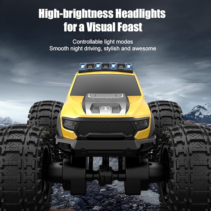 Amphibious Remote Control Car Waterproof Monster Truck Toys for Kid 4WD All Terrain Off Road RC Cars 2.4G RC Trucks 2 Batteries Drift RC Stunt Cars for Boys Age 6-12 Kids Gifts (Yellow)