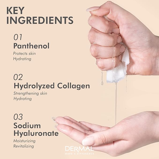 DERMAL Korean Collagen Face Mask – Hydrating & Soothing Sheet Mask with Panthenol – Hypoallergenic Calming Moisture Care for All Skin Types – 32 Combo Pack A+B Set
