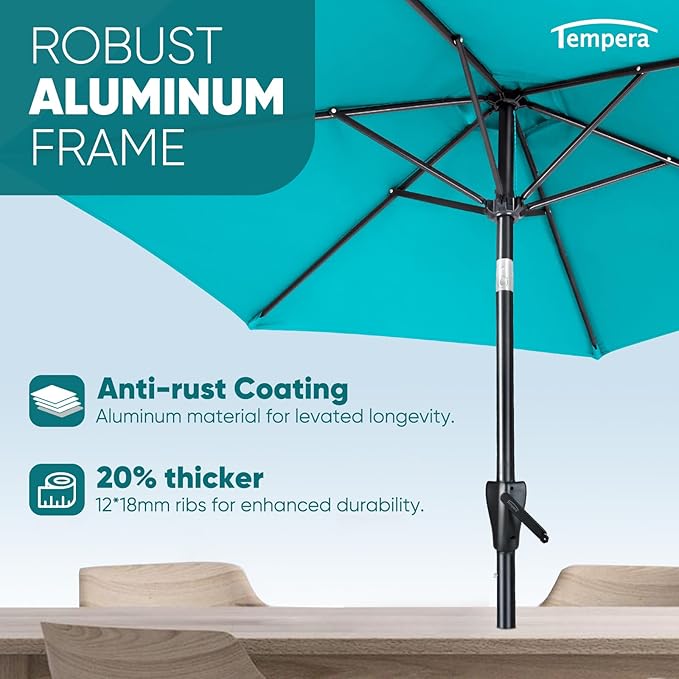 Tempera Patio Market Outdoor Table Umbrella with Push Button Tilt and Crank,Large Sun Umbrella with Sturdy Pole&Fade resistant canopy,Easy to set