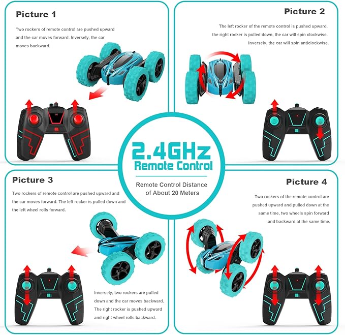 Remote Control Car, RC Cars Toys, 2.4GHz 4WD Fast RC Car Kids Toys Double Sided 360° Rotating Monster Truck Toys for Girls RC Truck Toy Cars for Boys