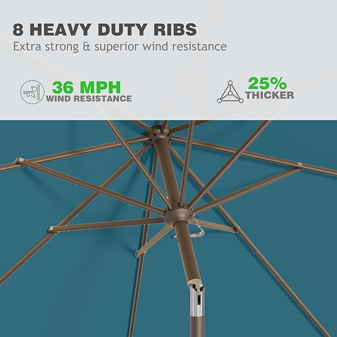 9 FT Patio Umbrella for Outdoor, Outdoor Umbrella with Push Button Tilt and Crank, Outdoor Patio Umbrellas with 8 Sturdy Ribs for Market, Garden, Deck, Backyard, Pool (Lake Blue)