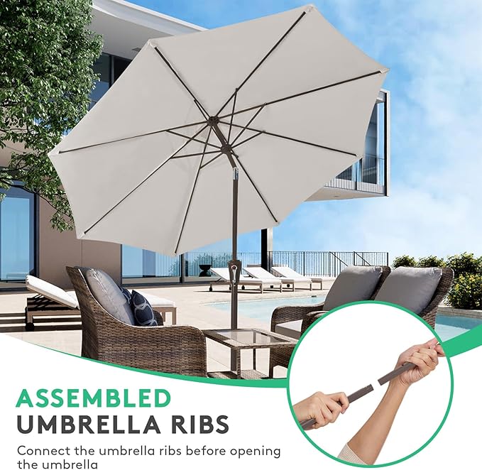 JEAREY 10FT Outdoor Patio Umbrella Outdoor Table Umbrella with Push Button Tilt and Crank, Market Umbrella 8 Sturdy Ribs UV Protection Waterproof for Pool, Garden (Fog Gray)
