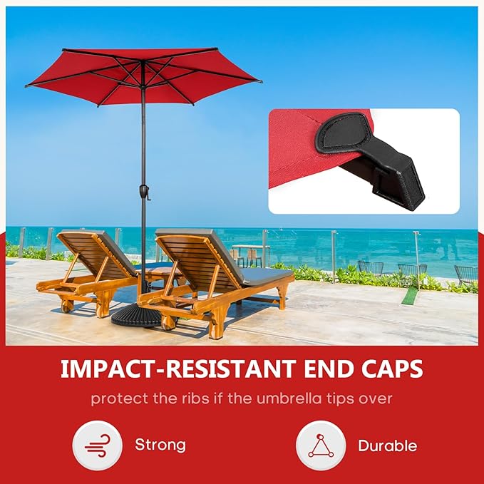 Abba Patio 7.5FT Lyon Outdoor Patio Umbrella Outdoor Table Umbrella with Push Button Tilt and Crank Market Umbrella 6 Sturdy Ribs UV Protection Waterproof for Garden Deck Backyard Pool Dark Red