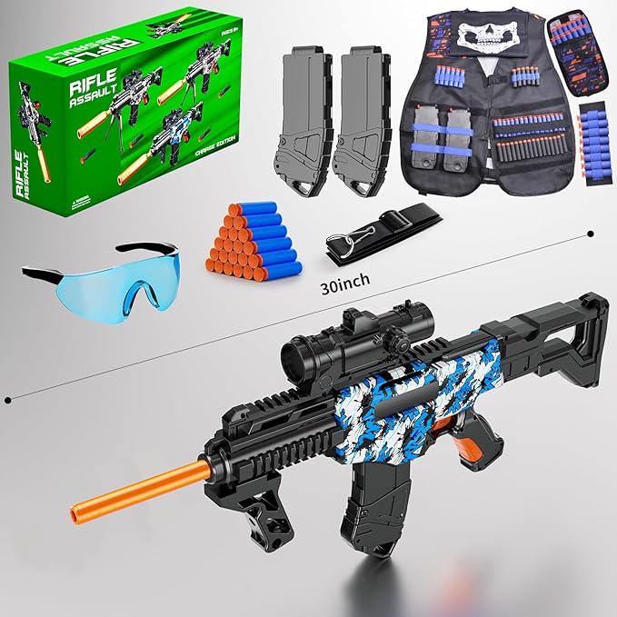 Toy Gun Automatic Sniper Rifle with Lanyard, Electric Realistic Toy Foam Blasters- 200 Darts, Tactical Vest Set, Scope and 2 Clips, Cool Toys for Kids Ages 8-12, Birthday Xmas Gifts for Boys Adults