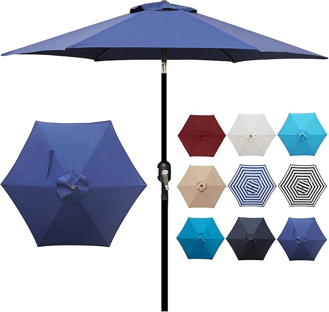 Blissun 7.5 ft Patio Umbrella, Yard Umbrella, Outdoor Market Umbrella with Push Button Tilt Crank (Navy Blue)