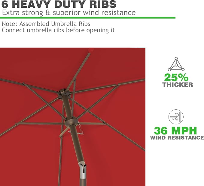 6.5' x 10' Rectangular Patio Umbrellas for Outdoor, Outdoor Table Umbrella, Large Outdoor Patio Umbrellas with 6 Sturdy Ribs for Market, Garden, Pool (Red)