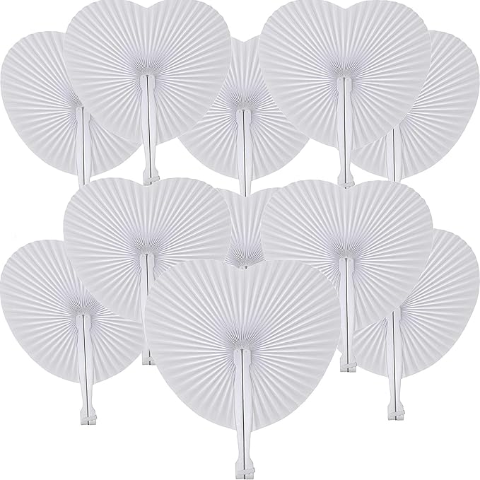 150 Packs Decorative Paper Folding Hand Fans Handheld,White Heart Wedding Foldable Fans Chinese and Japanese Fans Bulk for Bridal Guest Church Party Favors Dancing Birthday DIY