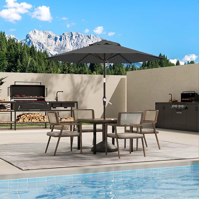 7.5FT Patio Umbrella Table Market Umbrella w/Tilt and Crank Heavy-Duty Round Outdoor Umbrellas for Garden, Deck, Backyard, Pool and Beach, Gray
