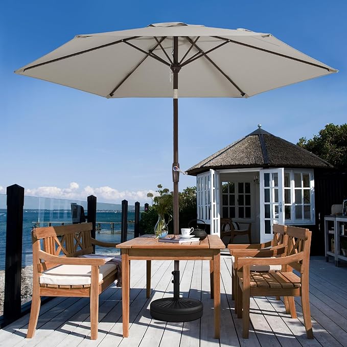 JEAREY 7.5FT Patio Umbrella Market Table Umbrella with 6 Sturdy Ribs, Push Button Tilt/Crank Outdoor Umbrella for Garden, Deck, Backyard, Pool and Beach,Light Grey