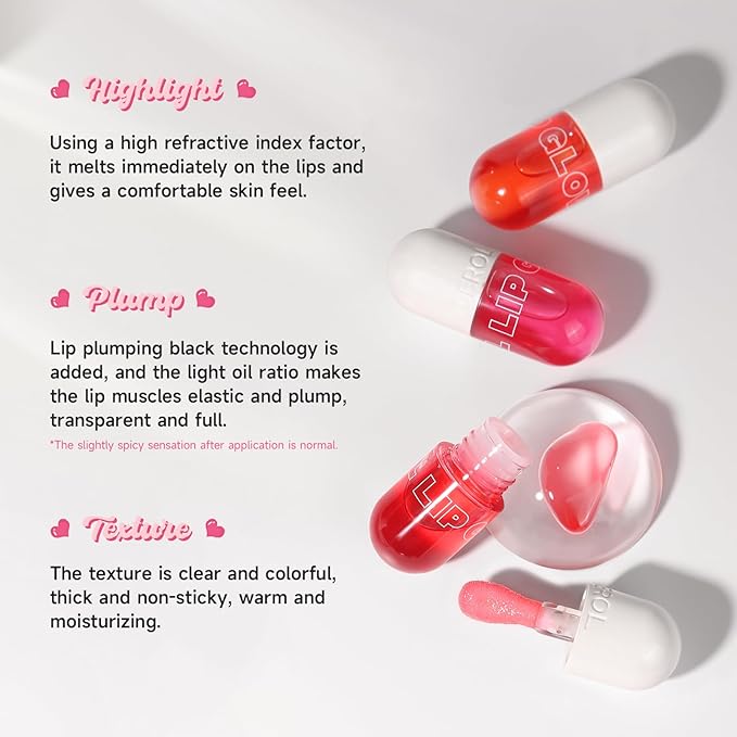 Lip Plumper Gloss High-Shine Liquid Lip Plumping Color, Long-Lasting Plumper Pout, Moisturizing, Non-Sticky With Natural Ginger Extract Portable 6 Colors (01#Tangerine)