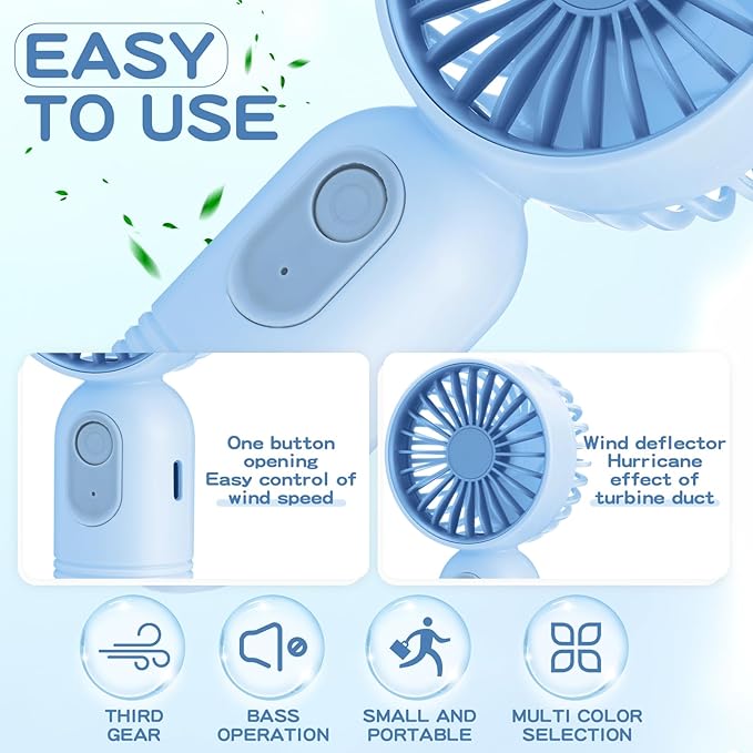 Mini Portable Fan Bulk Cute Handheld Lightweight Small Little Personal Hand Eyelash Fan 3 Speeds USB Rechargeable for Women Men Indoor Outdoor Makeup Travel Camping(Blue,6 Pcs)