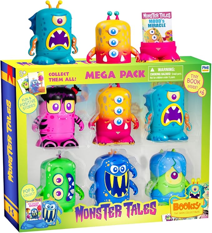 BOOKSY - Monster Tales Series - 6 Monster Action Figures, Each With Their Own Miniature Book & Story - Welcome to Boogie Boo Town