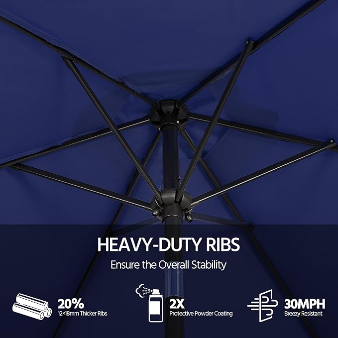 Yaheetech Patio Umbrella, 7.5FT Outdoor Table Market Umbrella with Push Button Tilt and Crank & Sturdy Ribs UV Protection for Garden, Deck, Backyard, Pool, Navy Blue