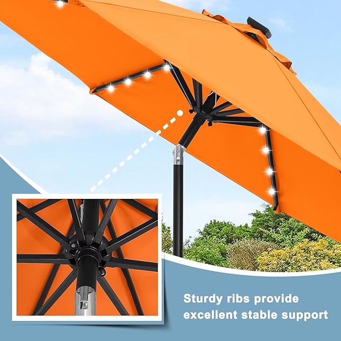 ABCCANOPY Durable Solar Led Patio Umbrellas with 32LED Lights 9FT (Orange)