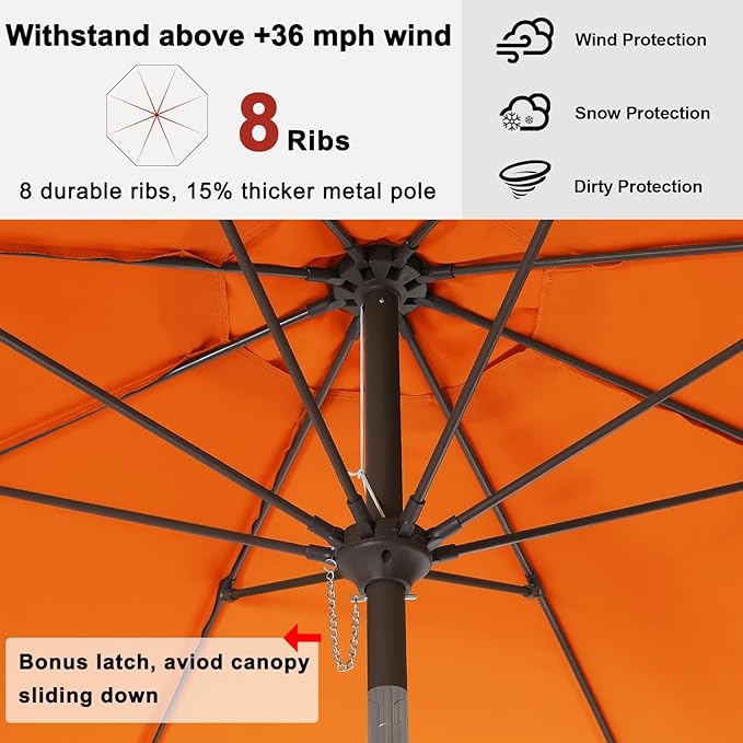 ABCCANOPY Patio Umbrella 9ft Outdoor Table Umbrella with Push Button Tilt and Crank, 8 Ribs Umbrella for Patio Pool Garden Deck (Orange)
