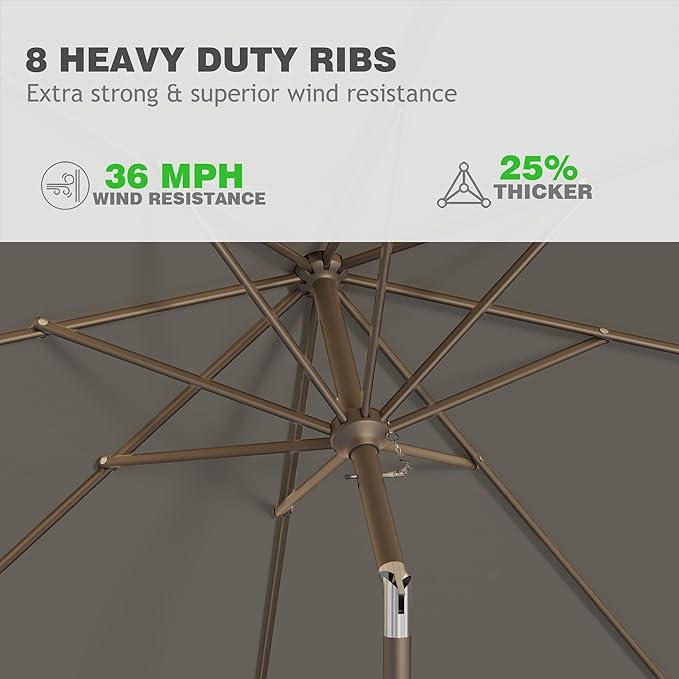 9 FT Patio Umbrella for Outdoor, Outdoor Umbrella with Push Button Tilt and Crank, Outdoor Patio Umbrellas with 8 Sturdy Ribs for Market, Garden, Deck, Backyard, Pool (Gray)