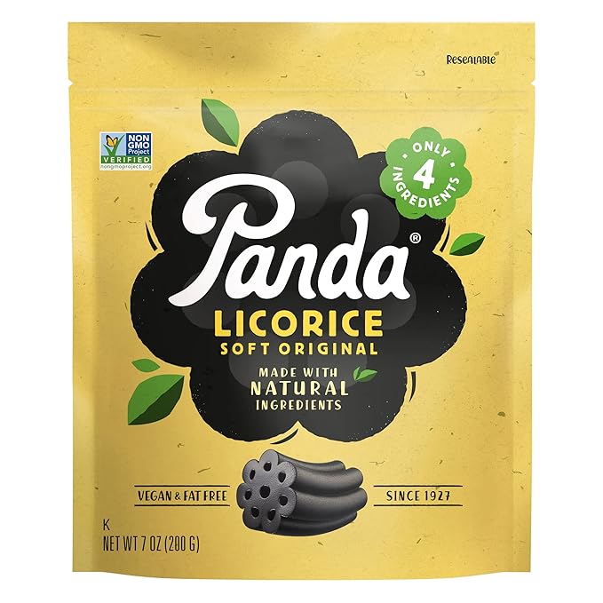 Panda ® | Natural Soft Original Licorice | Pure Panda Black Licorice Candy Made with Only 4 Natural Ingredients | Non-GMO Project verified | Vegan & Fat Free | 200 G - 7 OZ x 8 – Resealable Bags Pack