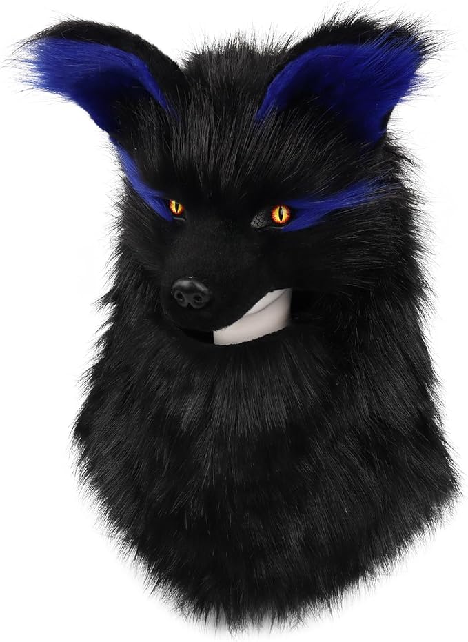 Furry Head Mask Animal Wolf Dog Plush Faux Fur Masks for Halloween Masquerade Cosplay Costume Props