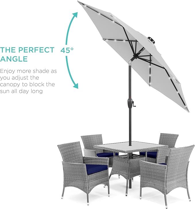 Best Choice Products 7.5ft Outdoor Solar Market Table Patio Umbrella for Deck, Pool w/Tilt, Crank, LED Lights - Fog Grey
